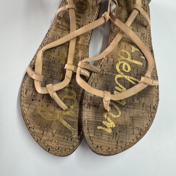 Sam Edelman Shoes Womens Size 9M‎ Gold Tan Ginette Gladiator Sandals Cork Flat - Picture 3 of 11